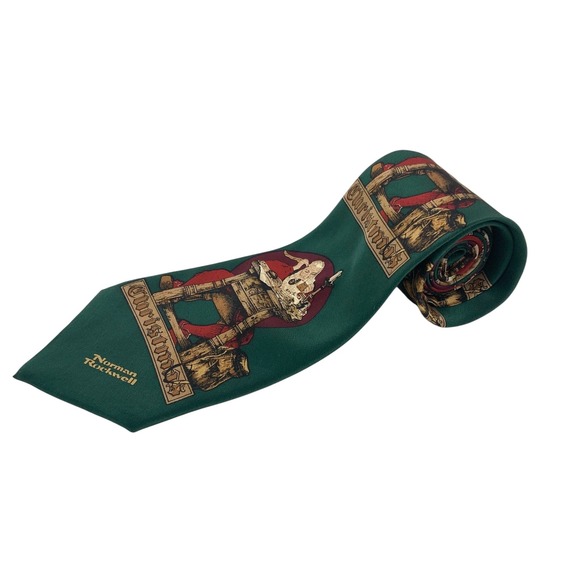 Norman Rockwell Other - Norman Rockwell Green Saturday Evening Post Santa Graphic Print Silk Necktie